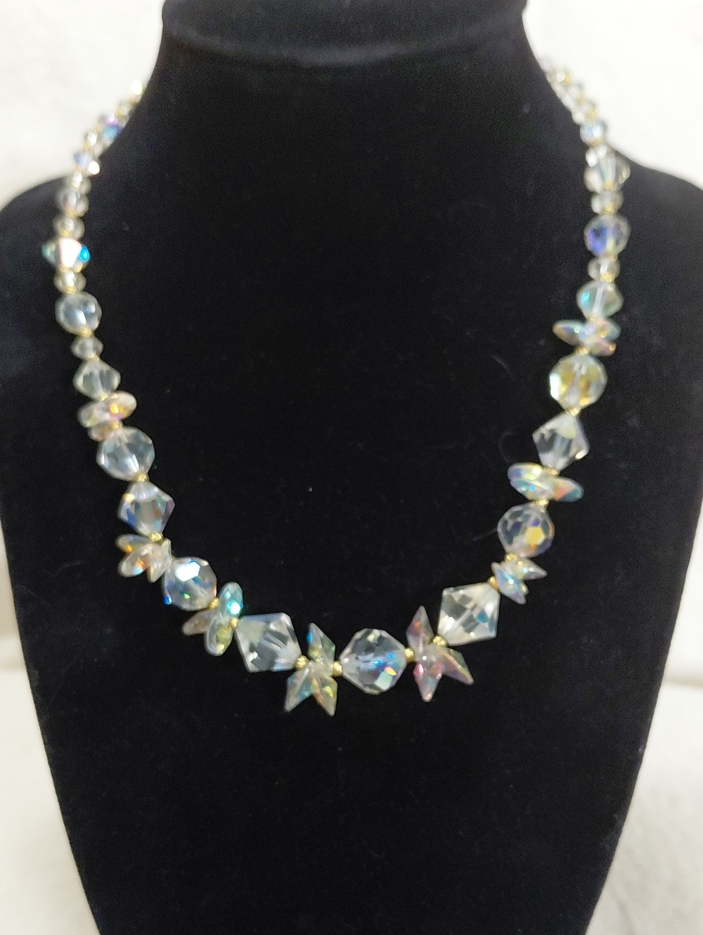 Vintage Aurora Crystal Star Bead Necklace - Iridescent